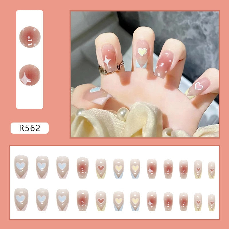 24pcs French Press On Nails Short Art Nail Tips  Full Cover Artificial Pink Wearable Clear Tips