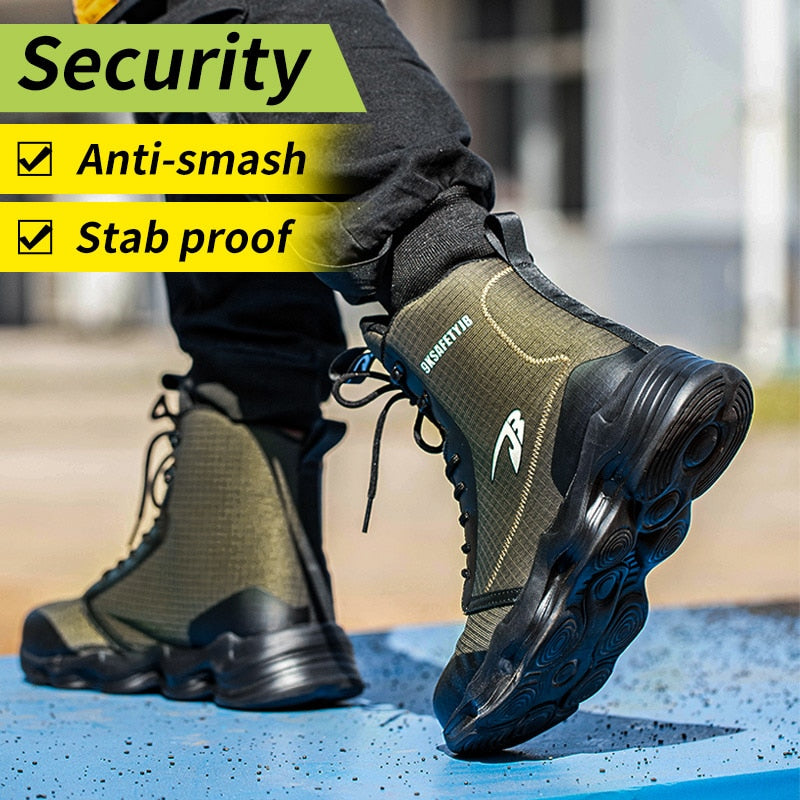 2023 New Safety Men High Top Work Boots, Steel Toe Cap Anti-Smash Puncture-Proof Indestructible Shoes