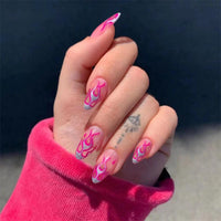 24pcs Reusable French Long Tips Kawaii Press On Rhinestone Acrylic Artificial Set Nails