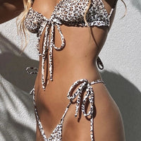 Two-Piece Low Waist Triangle Female Swimwear or Print Bikini Set