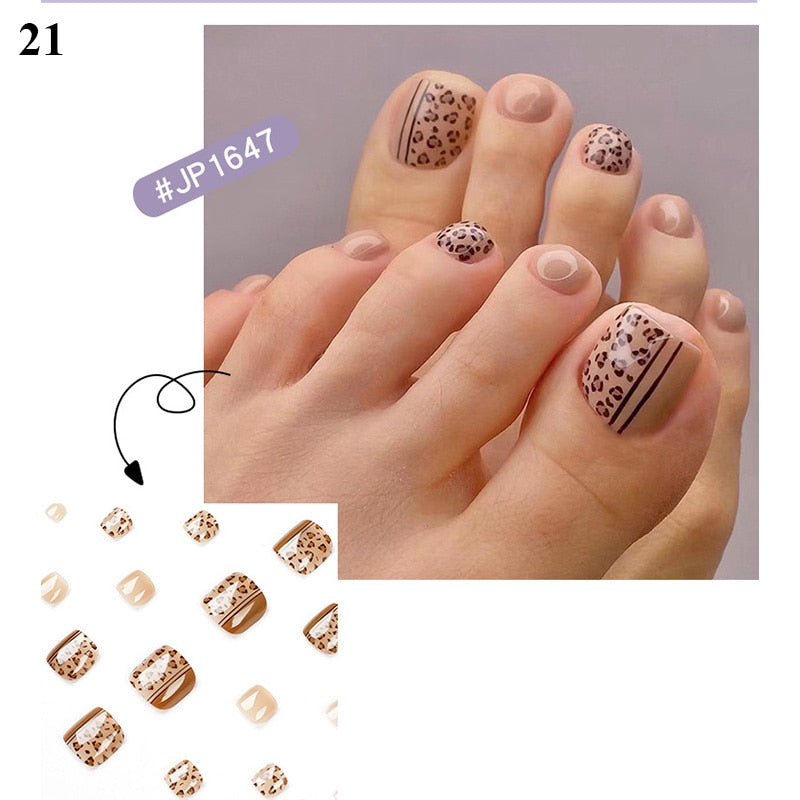 24Pcs/Box Variety False Press On Toe Nail With 3D Glitter Tips