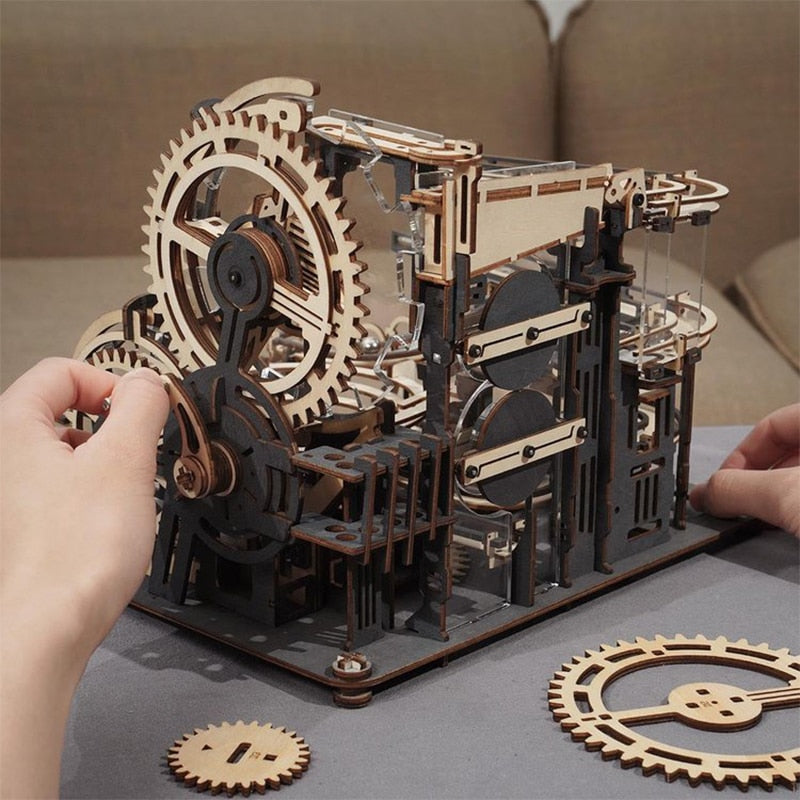 Robotime Rokr Marble Run Set 5 Kinds 3D Wooden Puzzle DIY Model Building Block Kits Assembly Toy Gift for Teens and Adult Night City