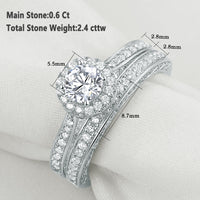 Women Wedding or Engagement Ring Set 925 Sterling Silver 2.4Ct Round White AAAAA  Size 4-13