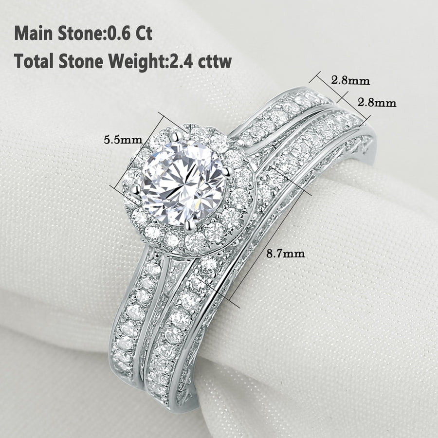 Women Wedding or Engagement Ring Set 925 Sterling Silver 2.4Ct Round White AAAAA  Size 4-13