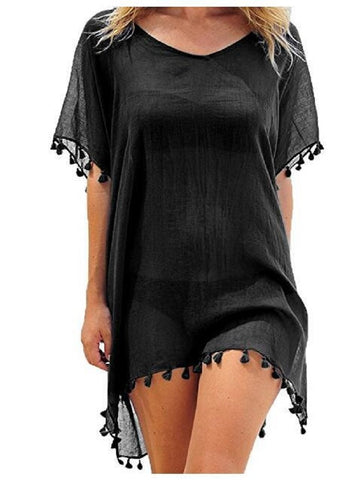 Women Chiffon Tassels Mini Beach Wear and Swimsuit Cover Up Dress