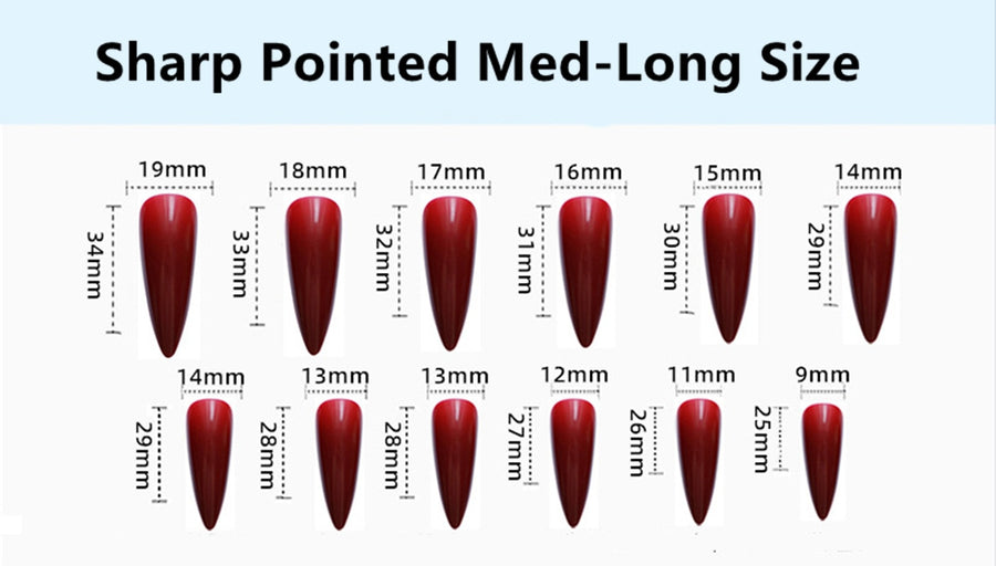 24Pcs Sharp Pointed Wearable Press On Nails Medium-Long Size Real Stiletto Point Acrylic Nail Tips Art Press on Nails Fake Nails
