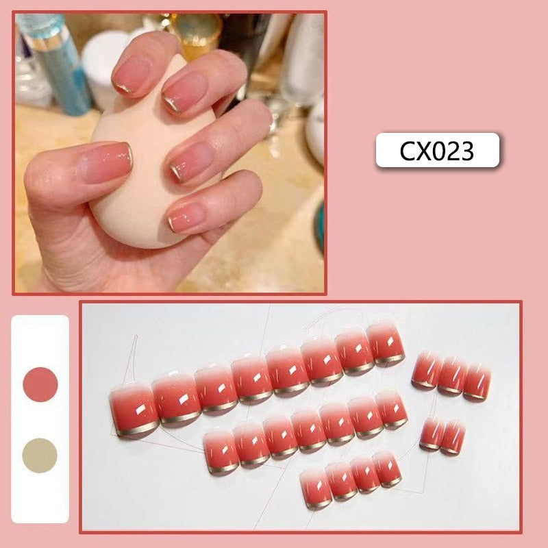 24pcs French Press On Nails Short Art Nail Tips  Full Cover Artificial Pink Wearable Clear Tips