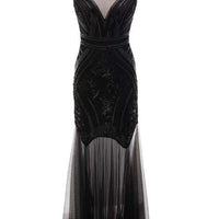 Sexy Backless Maxi Sequin Bodycon Summer Dress With See Through Mesh For Parties or Prom