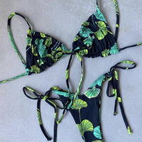 Two-Piece Low Waist Triangle Female Swimwear or Print Bikini Set