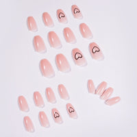 Ballerina Pink Color Press On Nails Design With Heart Pattern