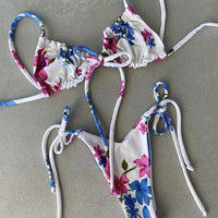 Two-Piece Low Waist Triangle Female Swimwear or Print Bikini Set