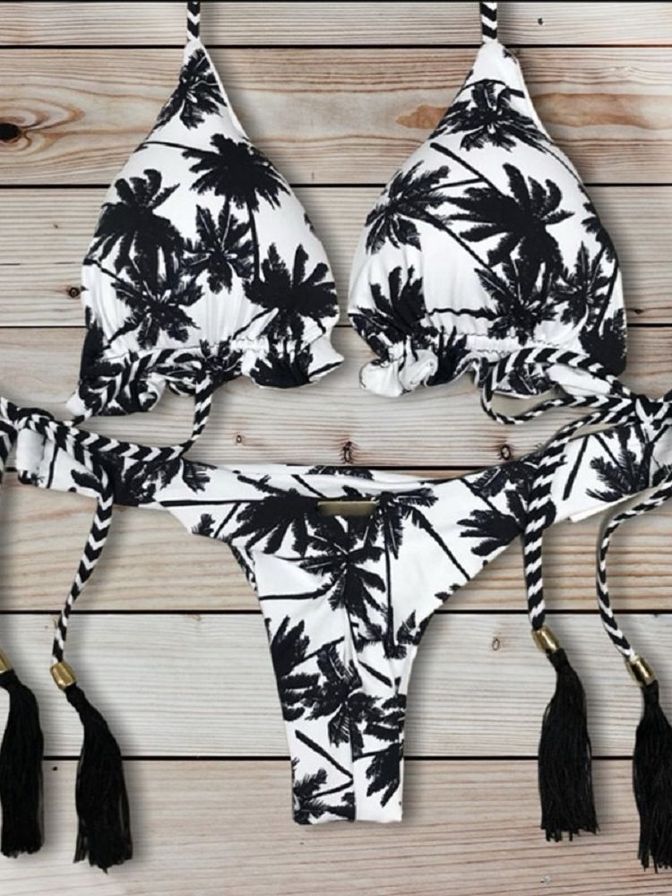 Tropical Print Two-Piece Female Sport Swimwear or Beachwear