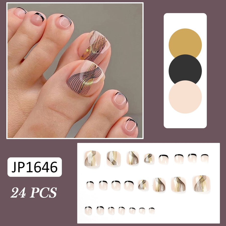 24pcs French Toe Nails With Removable Short Press On Nails