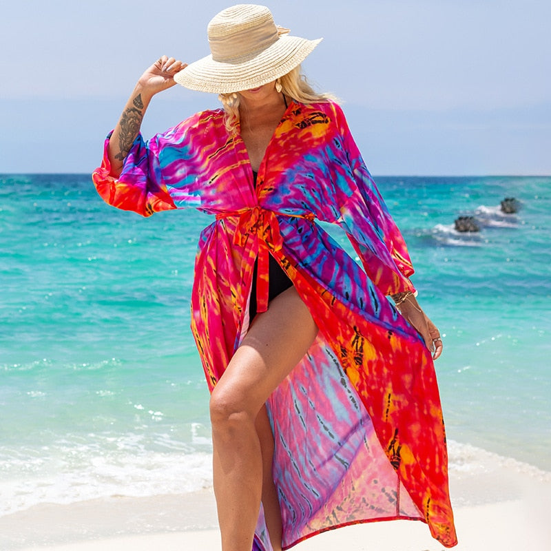 Printed Swimsuit Cover Up Kimono for Sea Boho Luxury Beach Outings or Holiday Bathing Suits