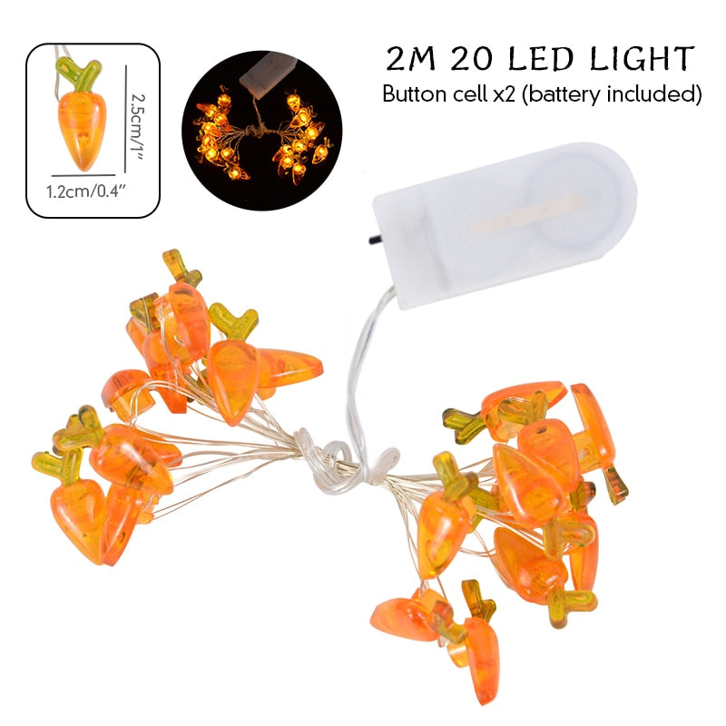 2/1 meter Easter String Lights for Home Decor 20 LED Glowing Easter Bunny Egg Carrot Fairy Light Ornament Decorations