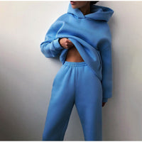 Women's Autumn Warm Hoodie Sweatshirts  Or Tracksuit Suit With Two Oversized Pieces Of Solid Casual Hoody Pullovers And Long Pants