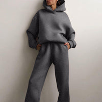 Women's Autumn Warm Hoodie Sweatshirts  Or Tracksuit Suit With Two Oversized Pieces Of Solid Casual Hoody Pullovers And Long Pants