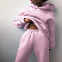 Women's Autumn Warm Hoodie Sweatshirts  Or Tracksuit Suit With Two Oversized Pieces Of Solid Casual Hoody Pullovers And Long Pants