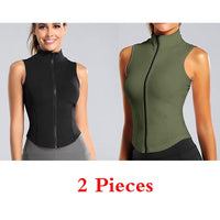 Athletic Zip Up Sweat Sleeveless Running Yoga Vest With High Neck Top As Sport Fitness Women Outfit