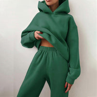 Women's Autumn Warm Hoodie Sweatshirts  Or Tracksuit Suit With Two Oversized Pieces Of Solid Casual Hoody Pullovers And Long Pants