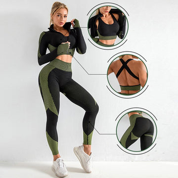 Women 3pcs Seamless Yoga Sportwear Outfits Sets