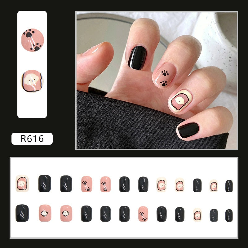 24pcs French Press On Nails Short Art Nail Tips  Full Cover Artificial Pink Wearable Clear Tips