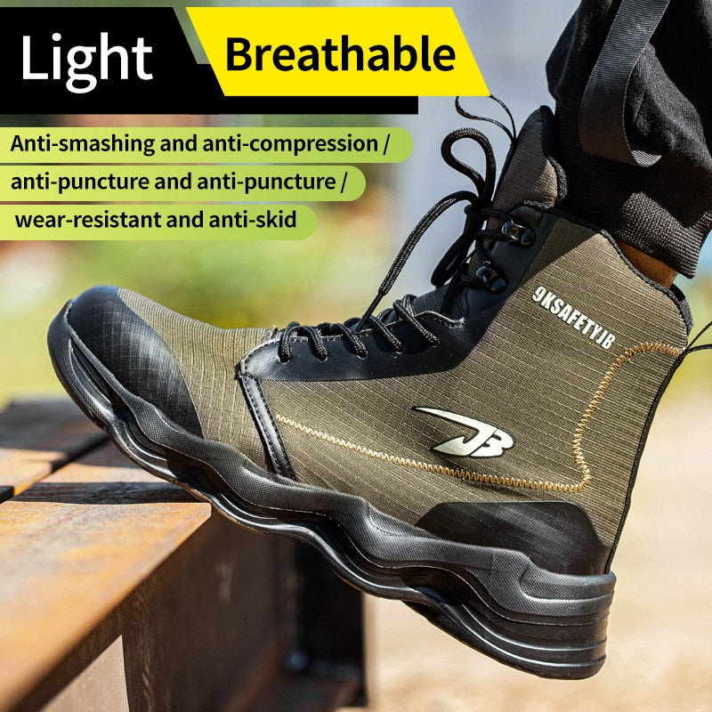 2023 New Safety Men High Top Work Boots, Steel Toe Cap Anti-Smash Puncture-Proof Indestructible Shoes