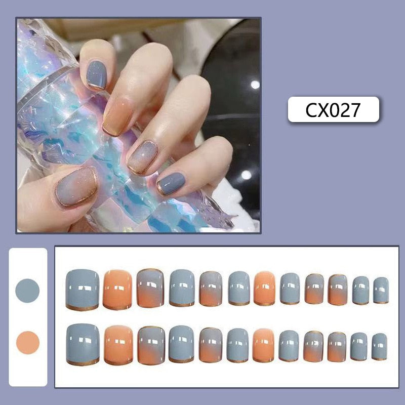 24pcs French Press On Nails Short Art Nail Tips  Full Cover Artificial Pink Wearable Clear Tips