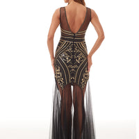 Sexy Backless Maxi Sequin Bodycon Summer Dress With See Through Mesh For Parties or Prom