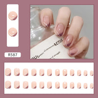 24pcs French Press On Nails Short Art Nail Tips  Full Cover Artificial Pink Wearable Clear Tips