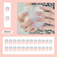 24pcs French Press On Nails Short Art Nail Tips  Full Cover Artificial Pink Wearable Clear Tips