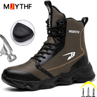 2023 New Safety Men High Top Work Boots, Steel Toe Cap Anti-Smash Puncture-Proof Indestructible Shoes