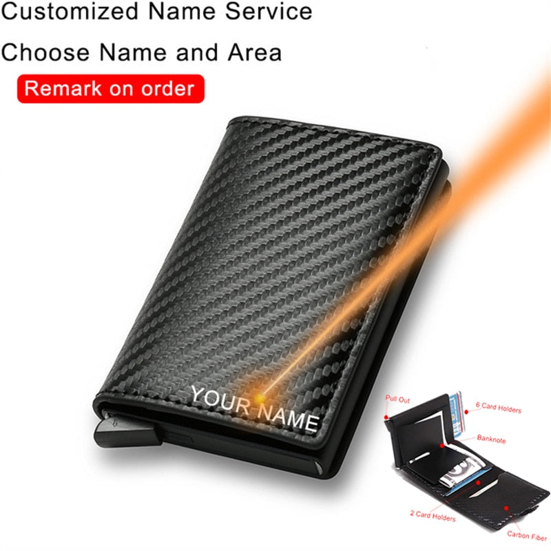 Men Woman Smart Wallet Fiber Leather RFID Cardholder with Customized Name Label