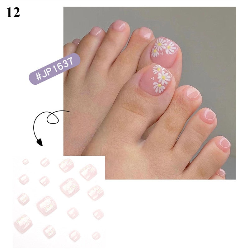 24Pcs/Box Variety False Press On Toe Nail With 3D Glitter Tips