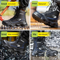 2023 New Safety Men High Top Work Boots, Steel Toe Cap Anti-Smash Puncture-Proof Indestructible Shoes