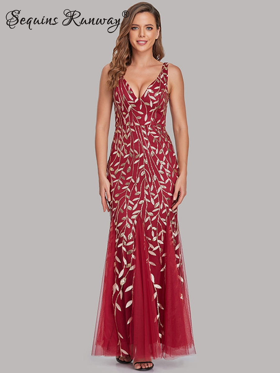 Sexy Vintage Maxi Sequin Cocktail Long Party Dress For Evening Parties