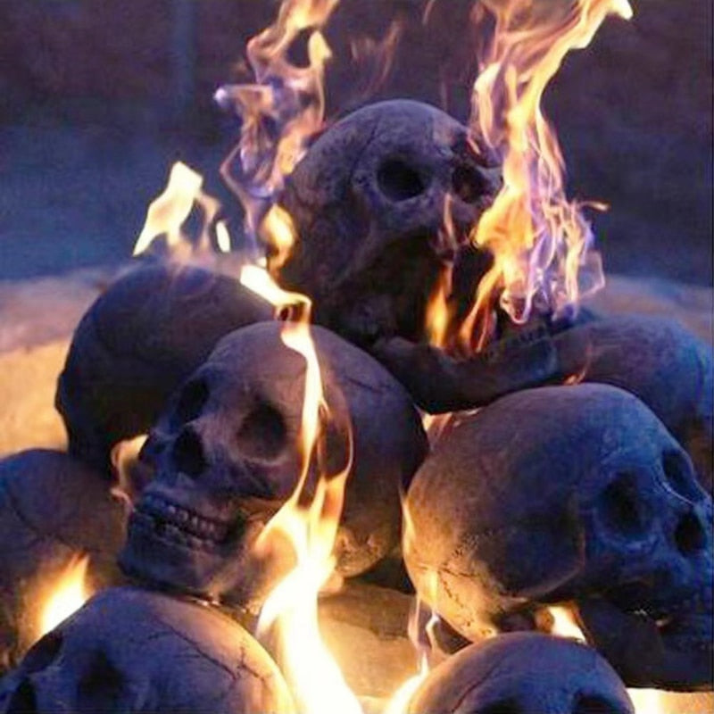 Halloween Fire Pit & Fireplace Ceramic Sculptured Fire Proof Skulls