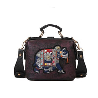 Vintage Embroidery Elephant Women Bag With Wide Butterfly Shoulder Strap
