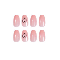 Ballerina Pink Color Press On Nails Design With Heart Pattern