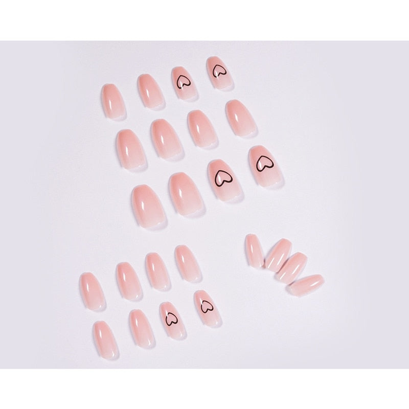 Ballerina Pink Color Press On Nails Design With Heart Pattern