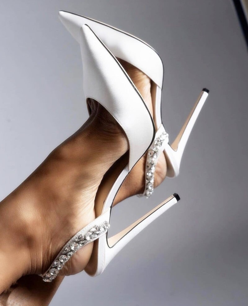 Summer Crystal High Heels Pointy Toe Back Strap Rhinestone Pumps