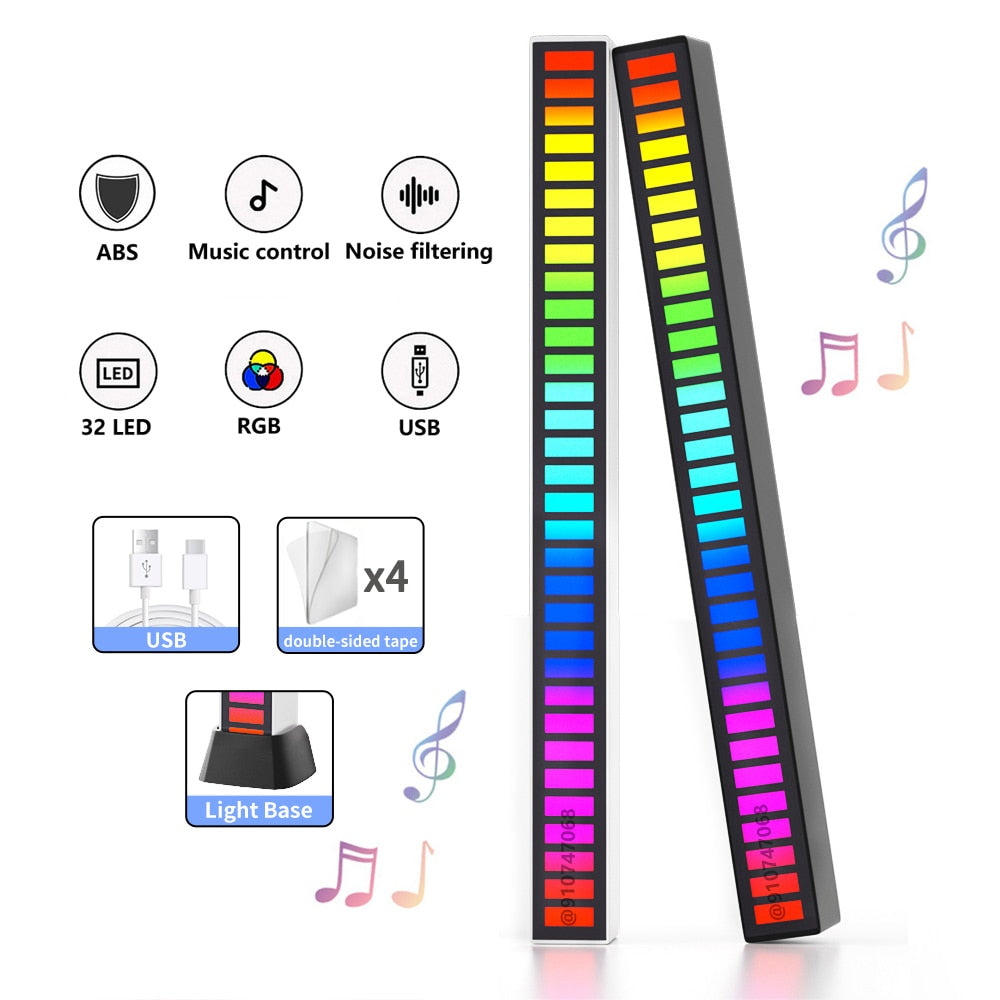 32 LED Music Sound Control Pickup Light RGB Colorful Strip Light