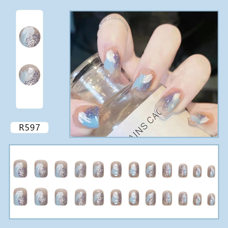 24pcs French Press On Nails Short Art Nail Tips  Full Cover Artificial Pink Wearable Clear Tips