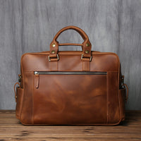 Retro Men's Cowhide Leather Handbag With Large Capacity For Travel And Work