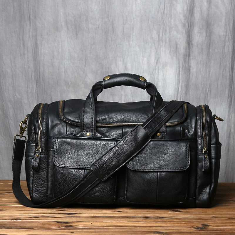 Men's Large Retro Cowhide Leather Duffle Luggage Bag