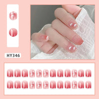 24pcs French Press On Nails Short Art Nail Tips  Full Cover Artificial Pink Wearable Clear Tips