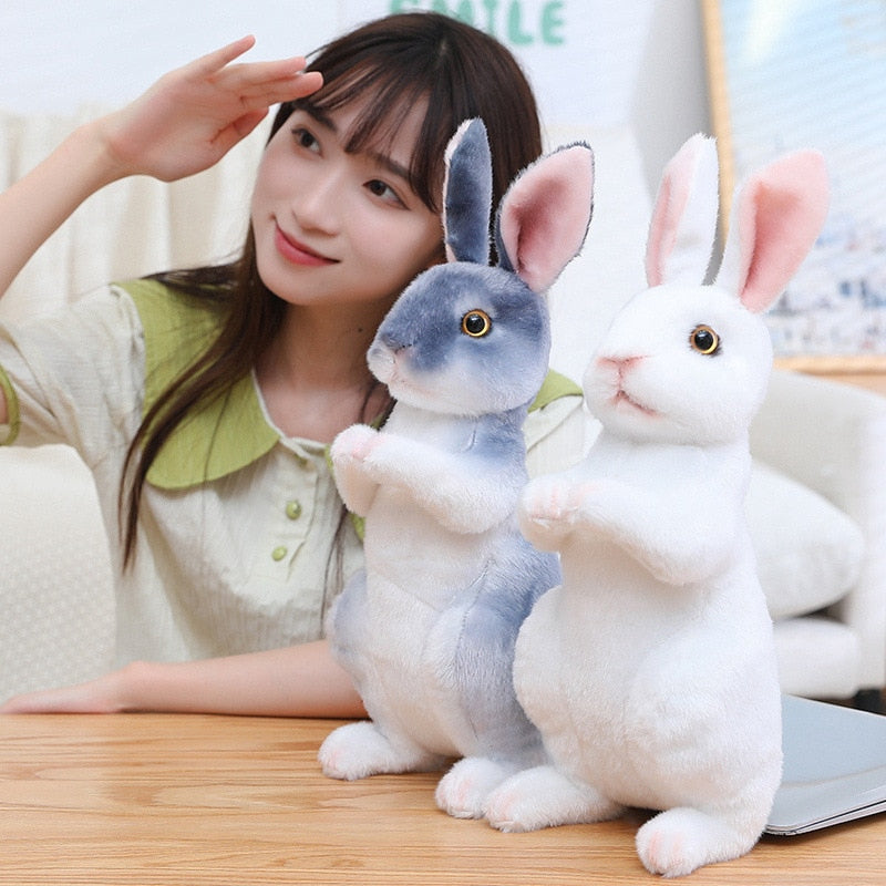 Easter Day Decoration Cute White Grey Standing Bunny Simulated Rabbit Doll Gifts For Kids Happy 2023 Spring Easter Party Favors