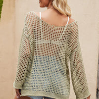 Openwork Round Neck Long Sleeve Cover Up