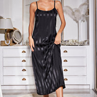 Striped Flounce Sleeve Open Front Robe and Cami Dress Set