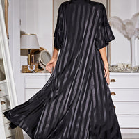 Striped Flounce Sleeve Open Front Robe and Cami Dress Set